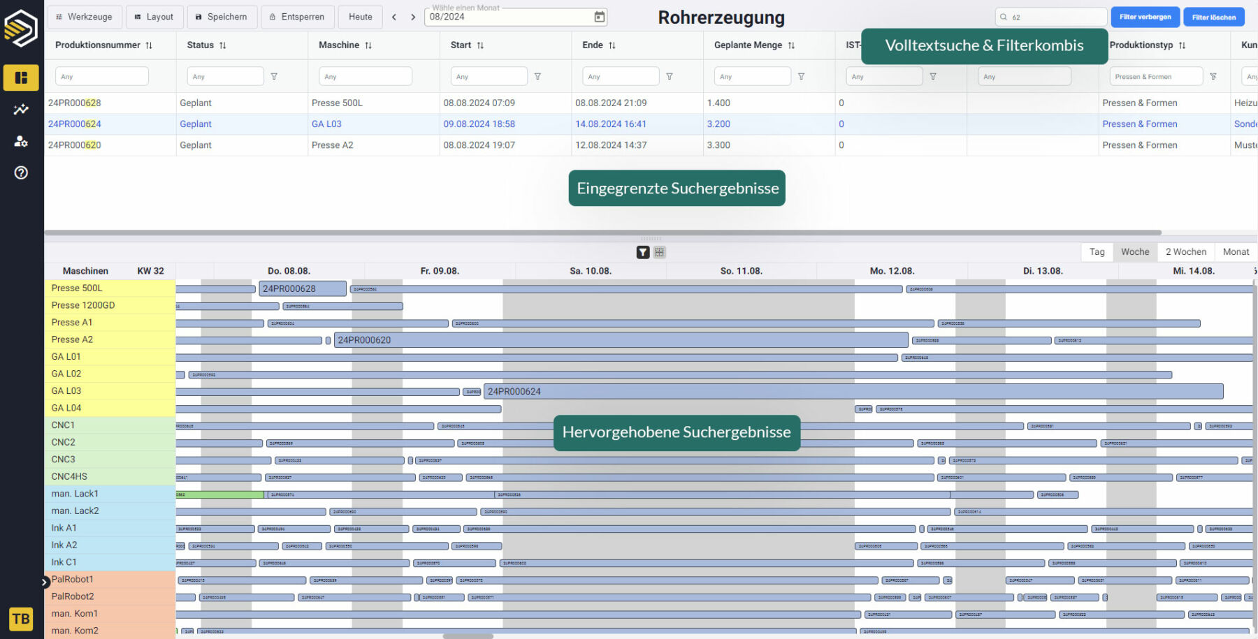Produktionsplanungssoftware mit intelligenter Suche